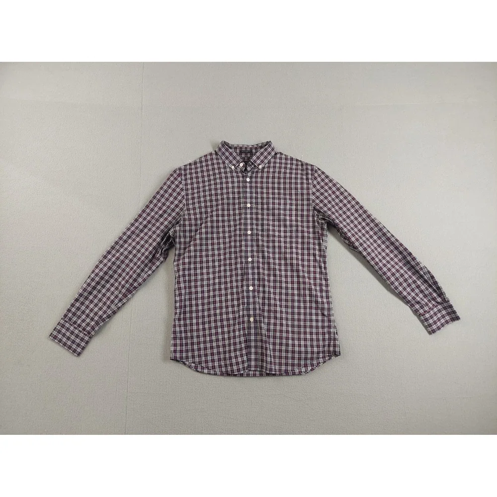 Banana‎ Republic Men Shirt M Navy Blue Plaid Slim Fit Stretch Button Up Casual